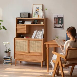 Lemari dapur Kayu Jati Minimalis Modern dengan Anyaman Rotan