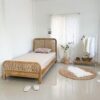 Tempat Tidur Kayu Jati Minimalis dengan Anyaman Rotan 120x200