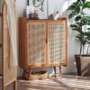 Lemari Sepatu Kayu Jati Minimalis Rotan – Furniture Estetik & Multifungsi