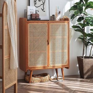 Lemari Sepatu Kayu Jati Minimalis Rotan – Furniture Estetik & Multifungsi