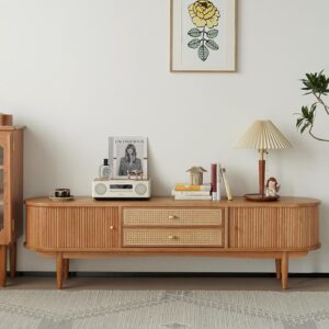 Buffet TV Kayu Jati Minimalis Modern dengan Laci Rotan – Elegan & Fungsional