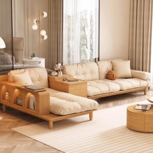Set Sofa Minimalis Kayu Modern – Kursi dan Meja Tamu Multifungsi dengan Penyimpanan