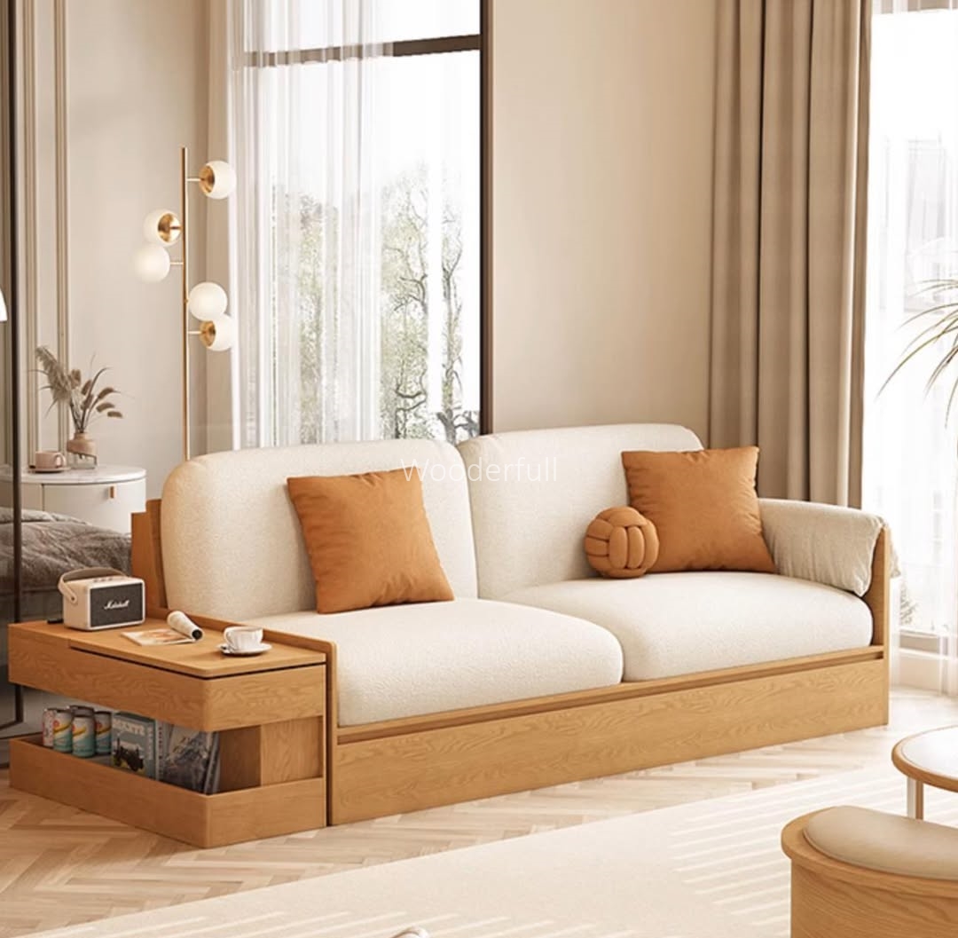 Set Sofa Minimalis Kayu Jati – Kursi Modern dengan Penyimpanan Samping Multifungsi