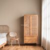 Lemari Pakaian Kayu Jati Minimalis Pintu Rotan – Desain Elegan & Fungsional untuk Kamar Tidur